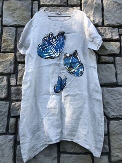 Платье plus size лен бабочки