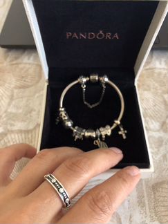 Браслет pandora 8 шарм. (серебр,зол) и кольцо 17р
