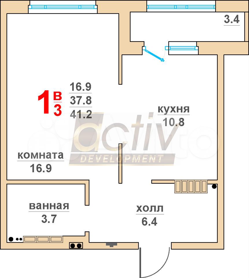 83432014114  1-к квартира, 41.2 м², 8/16 эт. 