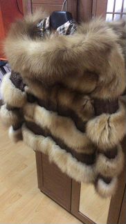 Шуба из куницы,новая,поперечка,с капюшоном