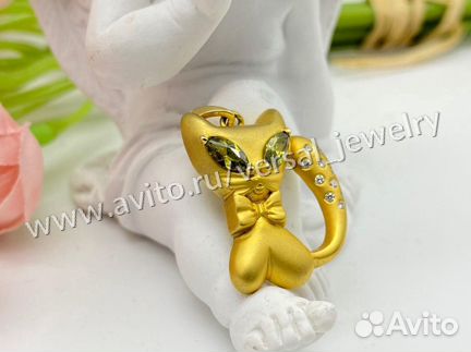 Золотая Подвеска кулон кошка Tiffany с брилл