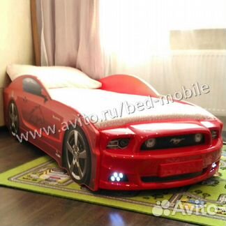 Кровать машина Мустанг+ красный с фарами