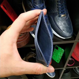 Картхолдер визитница из кожи страуса синий