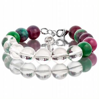 Браслет с арбузным турмалином и горным хрусталем