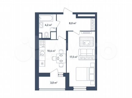 1-к квартира, 41.8 м², 2/25 эт.