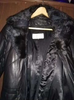 Пальто-пуховик из натуральной кожи