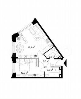 1-к апартаменты, 47 м², 2/11 эт.