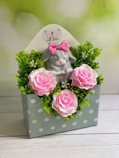 Мыло ручной работы Зайка с розами