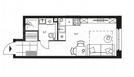 1-к апартаменты, 23.4 м², 8/25 эт.