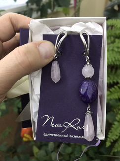 Серьги, Сережки New Rare новые с аметистом и агато