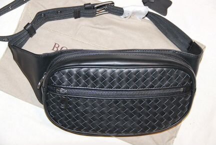 Мужская кожаная сумка пояс Bottega V. black new