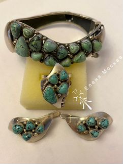 Винтаж: серьги кольцо браслет бирюза