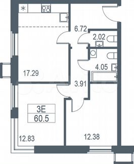 3-к квартира, 61.2 м², 15/21 эт.