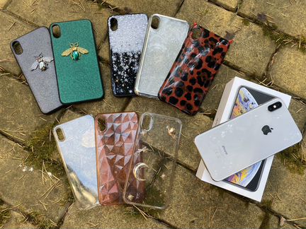Идеальный iPhone XS MAX 256 рст серебро + 8 чехлов
