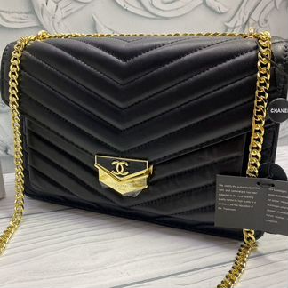 Сумка женская Chanel черная кожа на цепочке новая